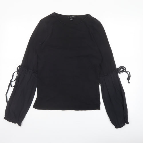 New Look Womens Black Cotton Basic Blouse Size 10 Round Neck