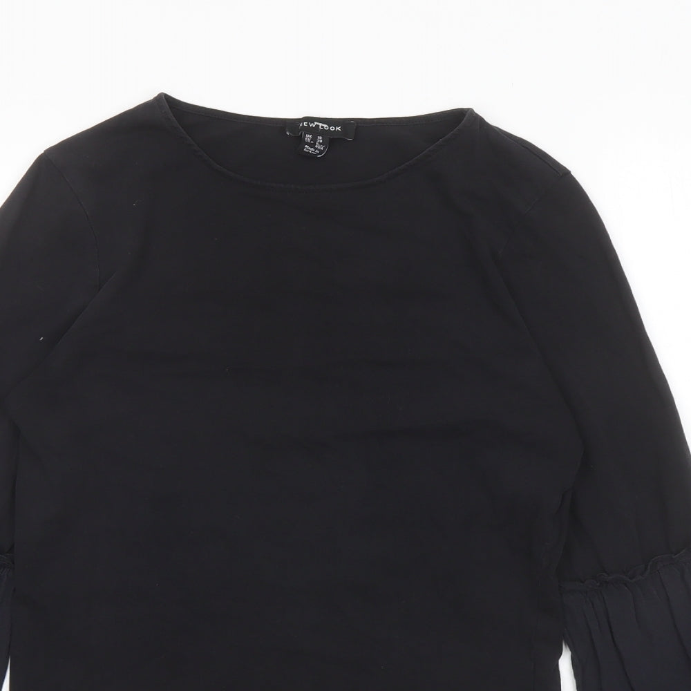 New Look Womens Black Cotton Basic Blouse Size 10 Round Neck