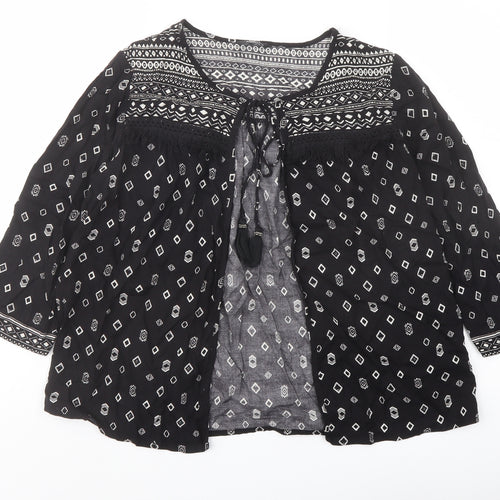 M&Co Womens Black Geometric Viscose Kimono Blouse Size 10 Round Neck