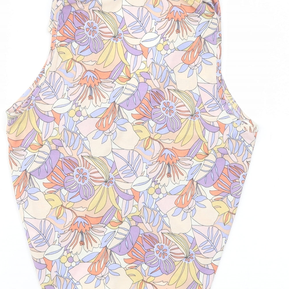 Sweet Rain Womens Multicoloured Floral Polyester Basic Blouse Size M V-Neck