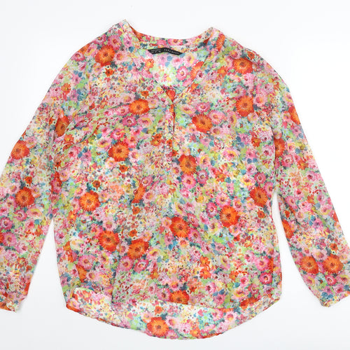 Zara Womens Multicoloured Floral Polyester Basic Blouse Size L V-Neck