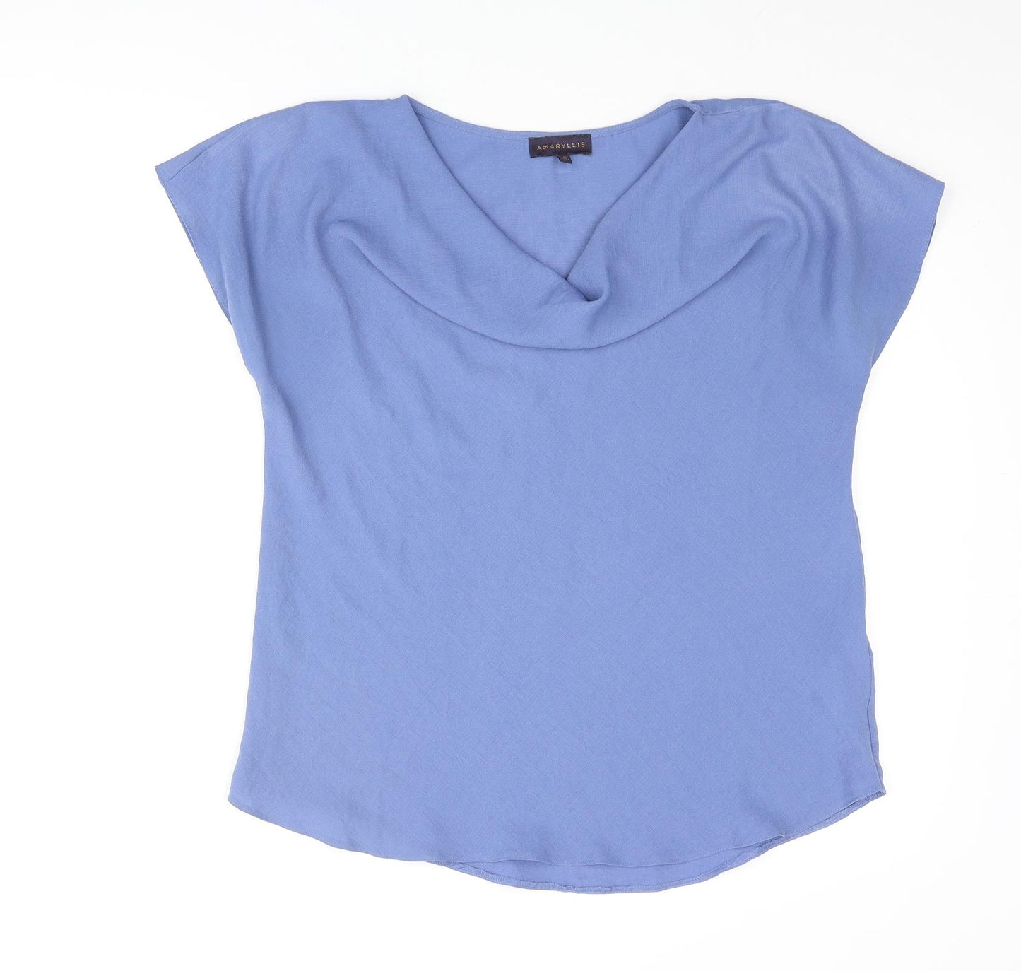 Amaryllis Womens Blue Polyester Basic Blouse Size M Cowl Neck
