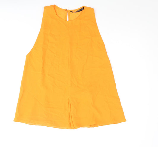Zara Womens Orange Polyester Camisole Blouse Size L Round Neck