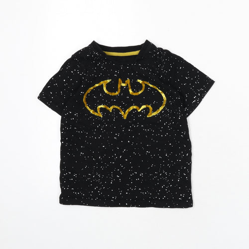 Batman Boys Black 100% Cotton Basic T-Shirt Size 4-5 Years Round Neck Pullover - Speckled Effect