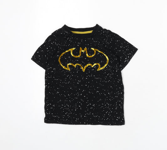 Batman Boys Black 100% Cotton Basic T-Shirt Size 4-5 Years Round Neck Pullover - Speckled Effect