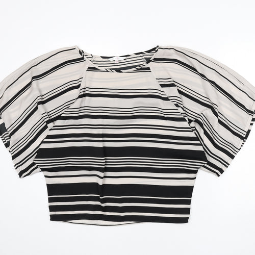 Jasper Conran Womens Black Striped Polyester Basic Blouse Size 10 Boat Neck