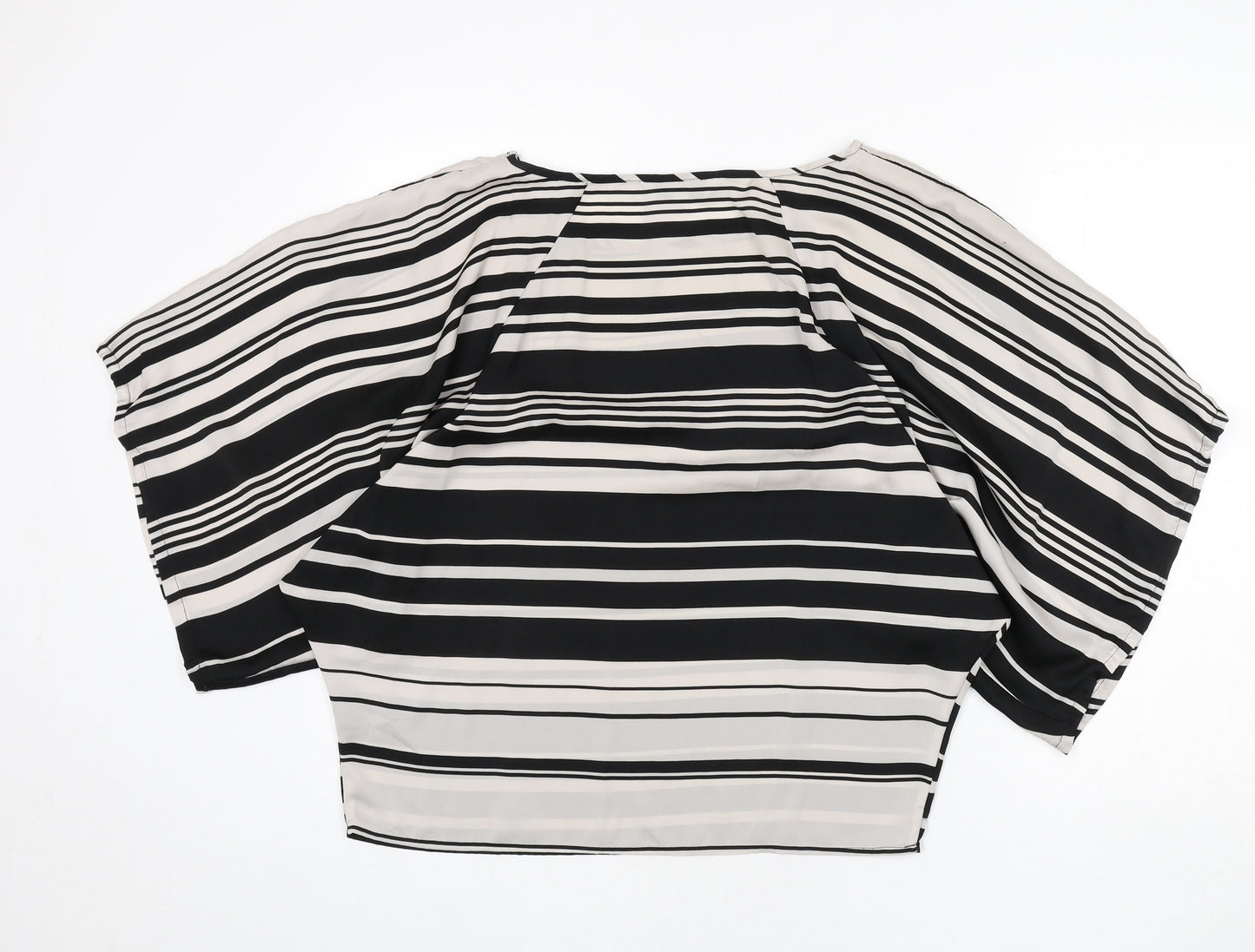 Jasper Conran Womens Black Striped Polyester Basic Blouse Size 10 Boat Neck