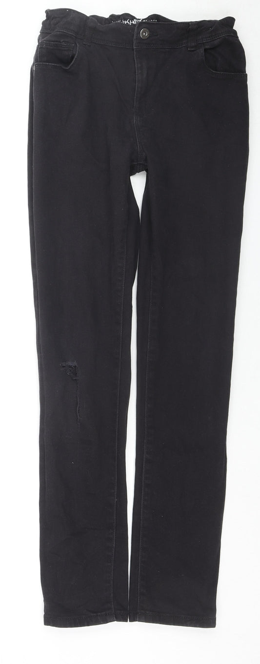 Denim & Co. Girls Black Cotton Skinny Jeans Size 13-14 Years L28 in Regular Zip - Adjustable waist