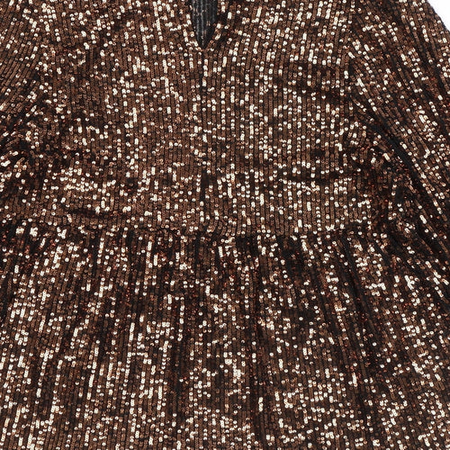 New Look Womens Brown Polyester Basic Blouse Size 10 Mock Neck - Sequins