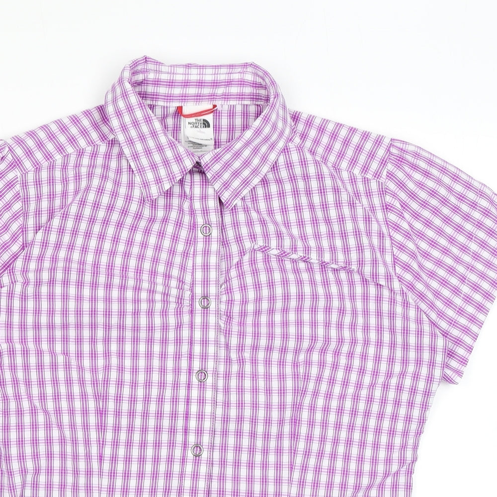 The North Face Womens Purple Check Nylon Basic Blouse Size M Collared