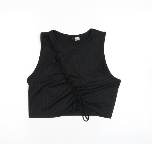 Divided by H&M Womens Black Polyester Cropped Tank Size L Round Neck - Cutout