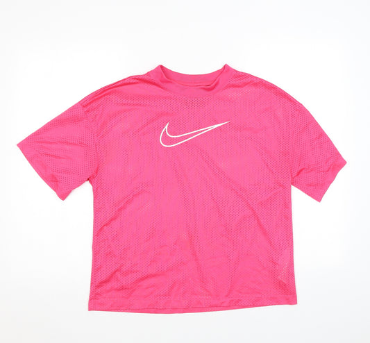 Nike Womens Pink Polyester Basic T-Shirt Size S Round Neck Pullover