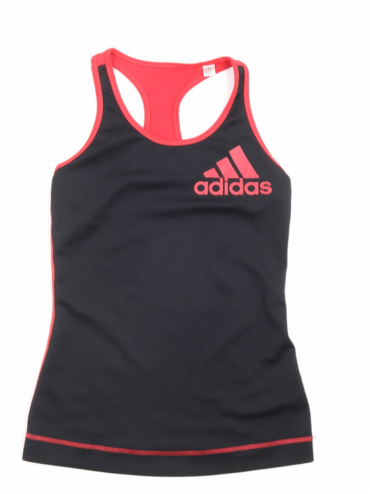 adidas Womens Black Polyester Basic Tank Size 8 Round Neck Pullover - Size 8-10, Logo, Climalite