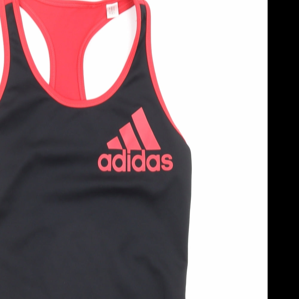 adidas Womens Black Polyester Basic Tank Size 8 Round Neck Pullover - Size 8-10, Logo, Climalite