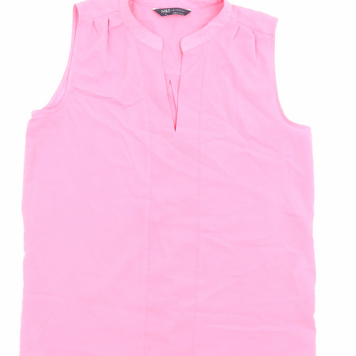 Marks and Spencer Womens Pink Polyester Basic Blouse Size 10 V-Neck