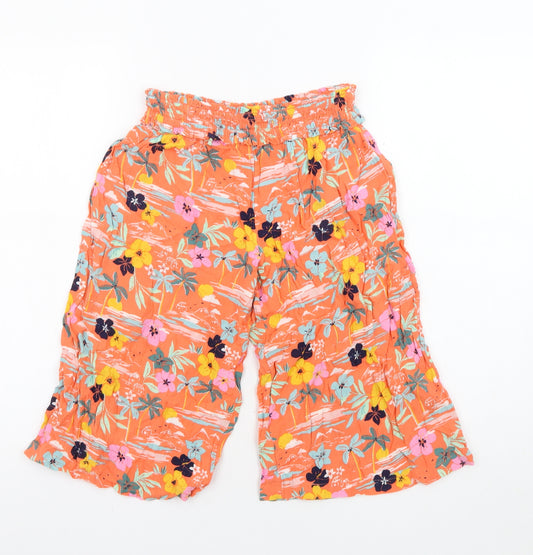 Marks and Spencer Girls Orange Floral Polyester Sailor Shorts Size 6-7 Years L13 in Regular - Shirred Waist