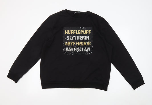 Harry Potter Mens Black Polyester Pullover Sweatshirt Size L - Hufflepuff, Slytherin, Gryffindor, Ravenclaw Sequin