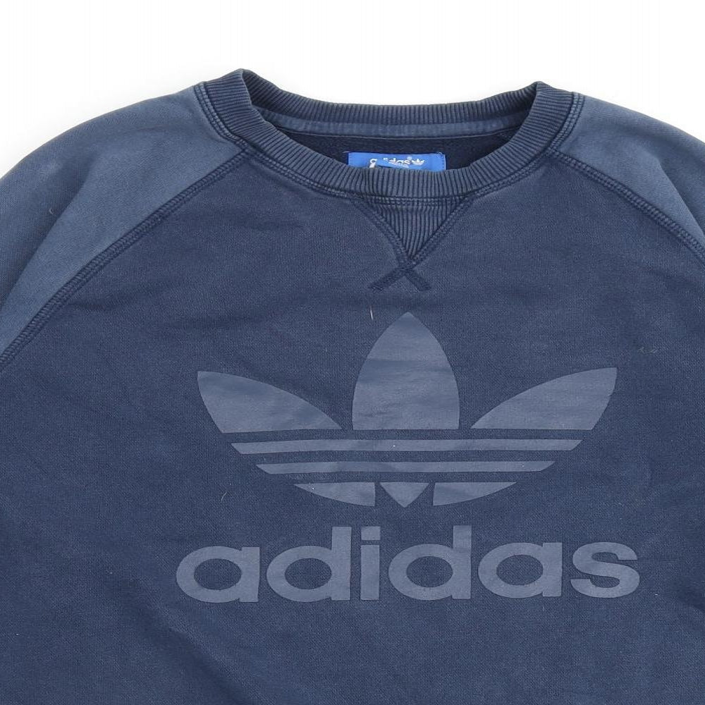 adidas Mens Blue Cotton Pullover Sweatshirt Size M