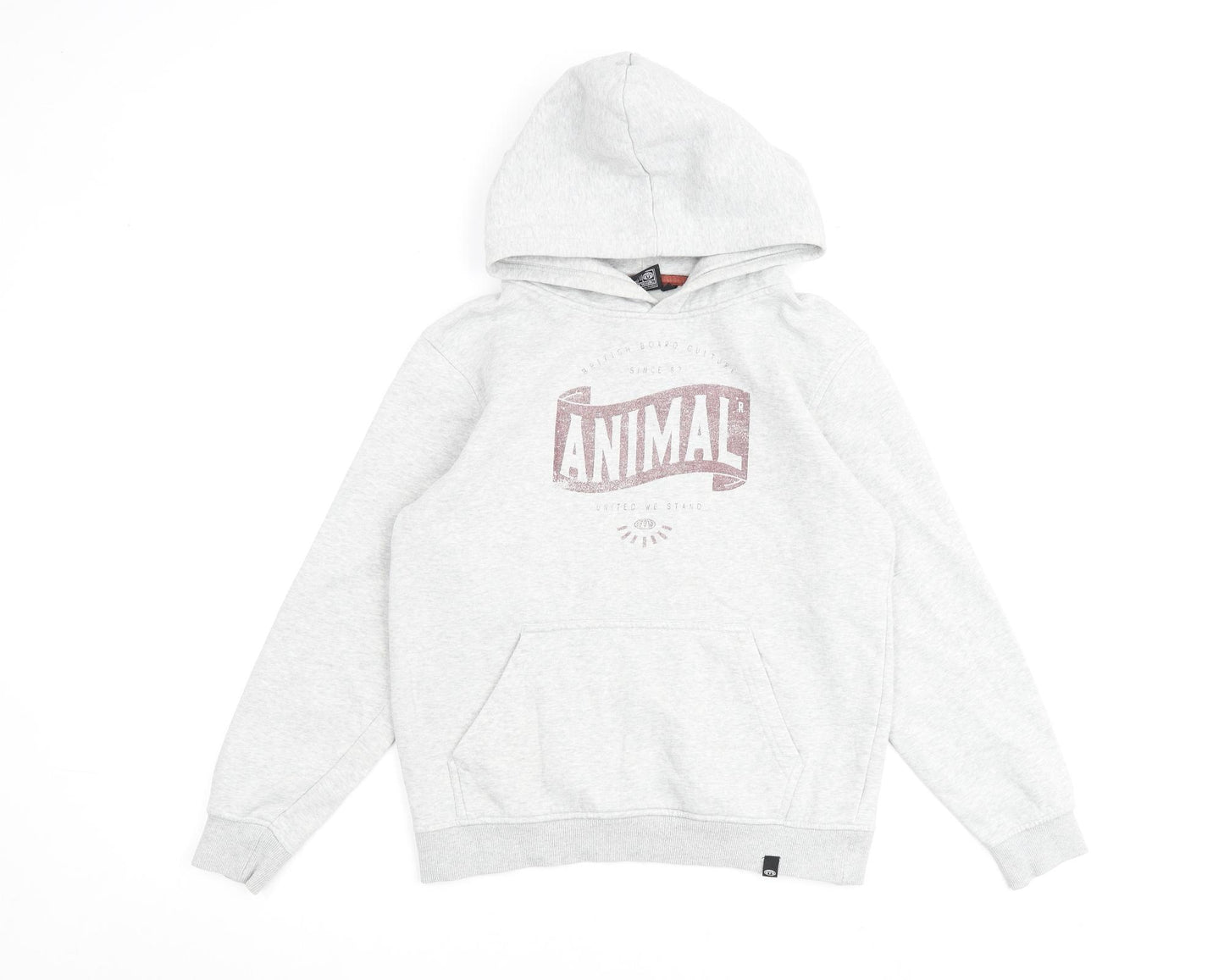 Animal Boys Grey Cotton Pullover Hoodie Size 11-12 Years Pullover