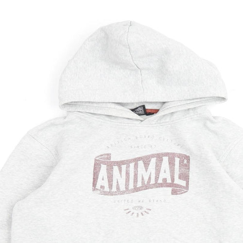 Animal Boys Grey Cotton Pullover Hoodie Size 11-12 Years Pullover