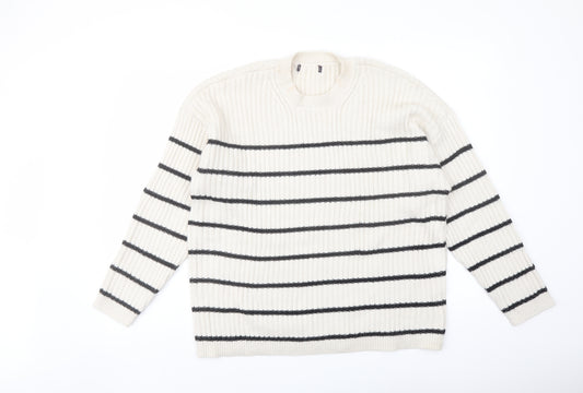 Marks and Spencer Womens Ivory Crew Neck Striped Acrylic Pullover Jumper Size L