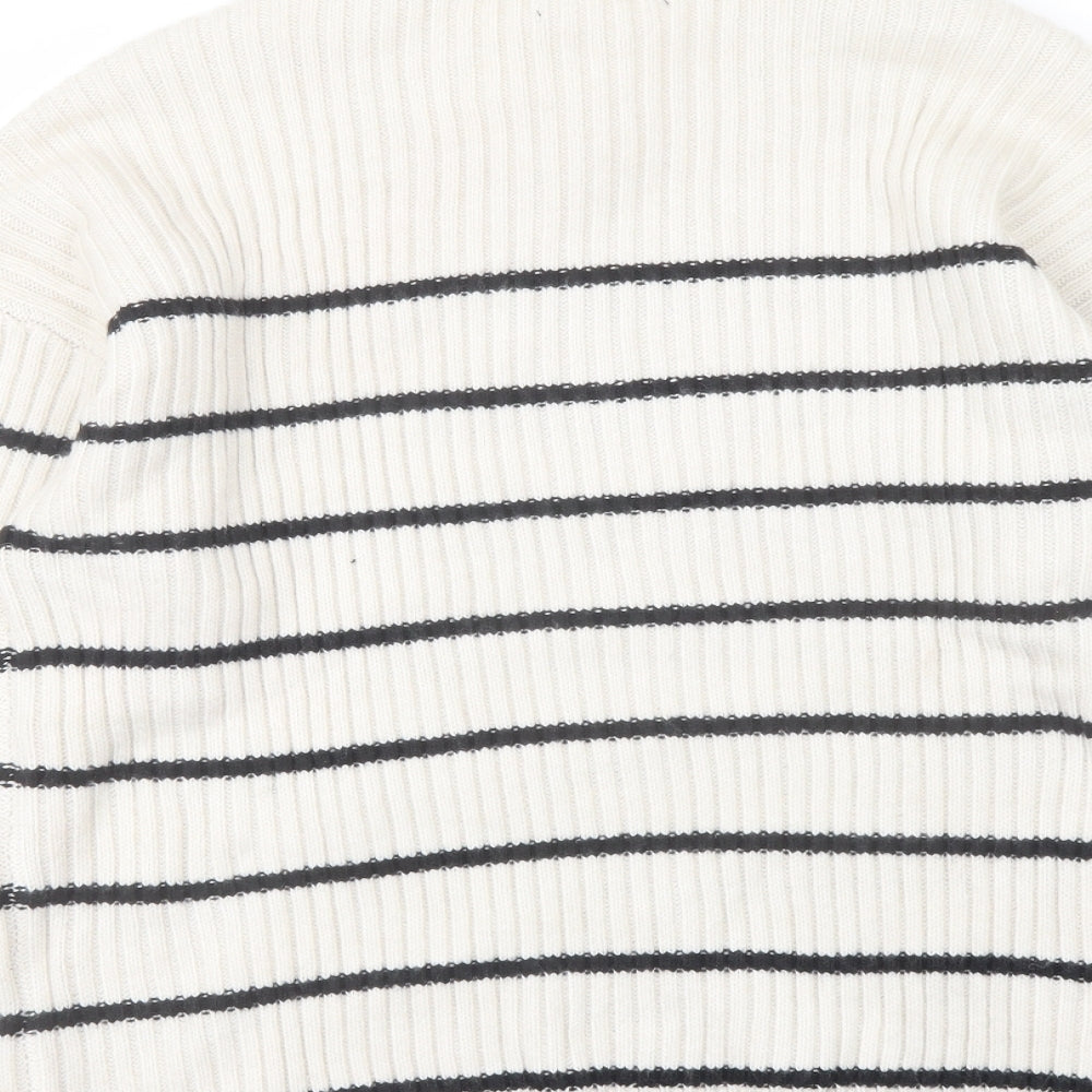 Marks and Spencer Womens Ivory Crew Neck Striped Acrylic Pullover Jumper Size L