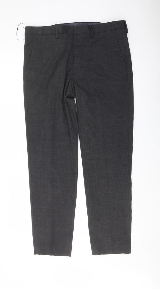 Marks and Spencer Mens Grey Wool Trousers Size 36 in L30 in Regular Button