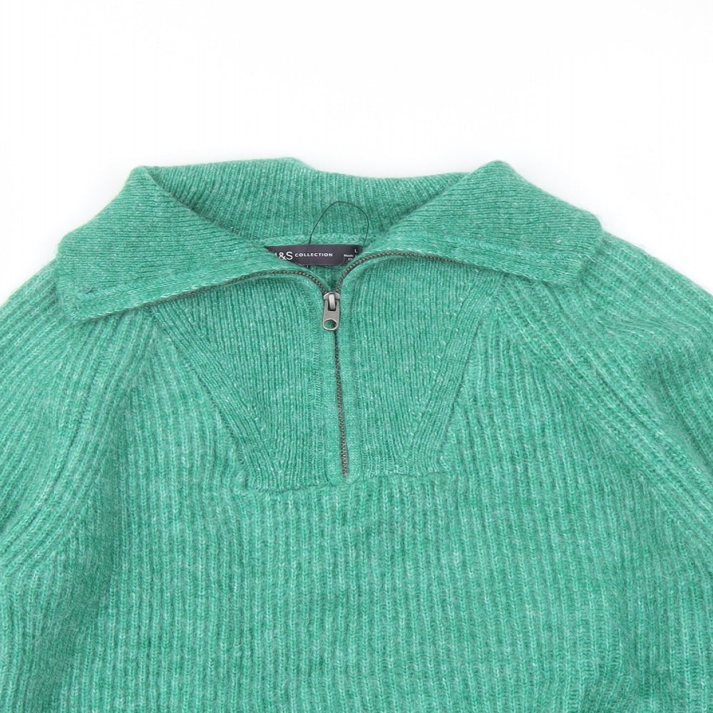 Marks and Spencer Womens Green High Neck Acrylic Pullover Jumper Size L