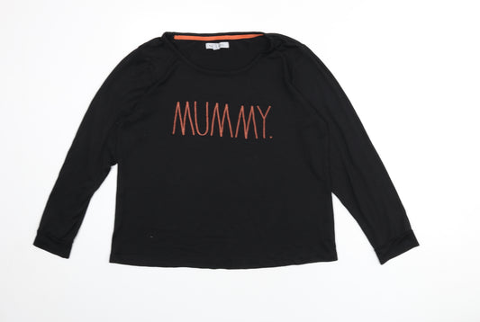 Rae Dunn Womens Black Round Neck Polyester Pullover Jumper Size L - Mummy