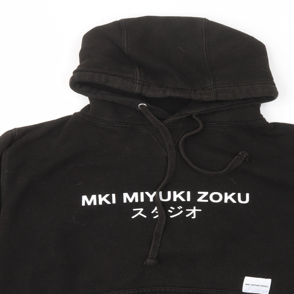 MKI MIYUKI ZOKU Mens Black Cotton Pullover Hoodie Size S - Pockets, Logo, Embroided