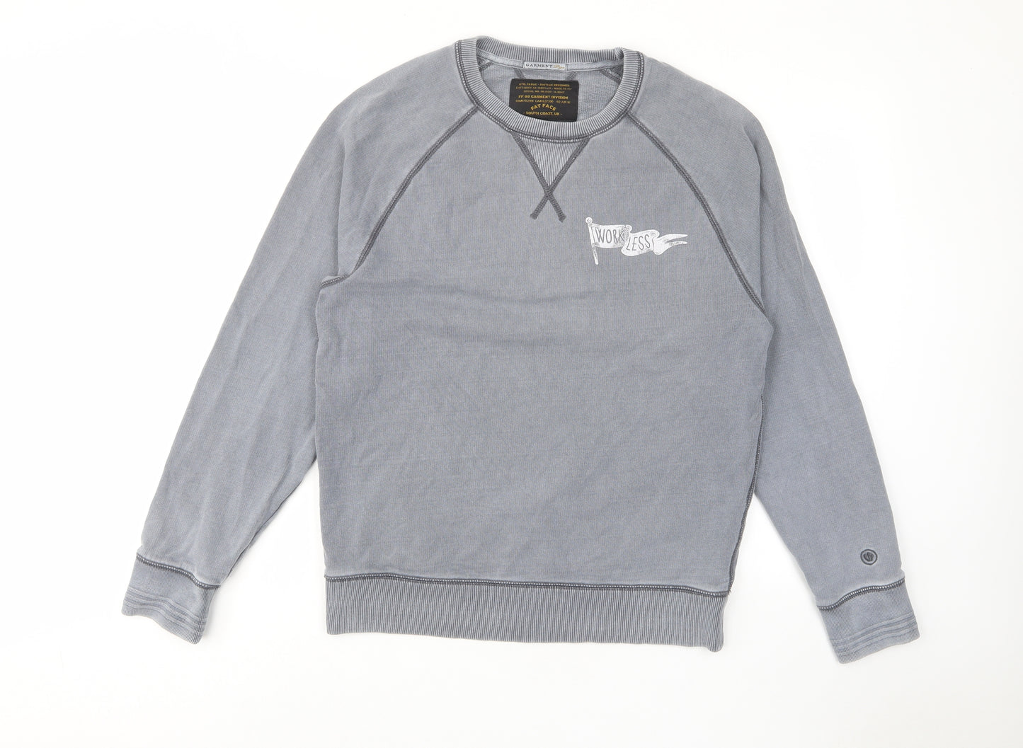 Fat Face Mens Grey Cotton Pullover Sweatshirt Size S - Work Less, Logo, Embroided