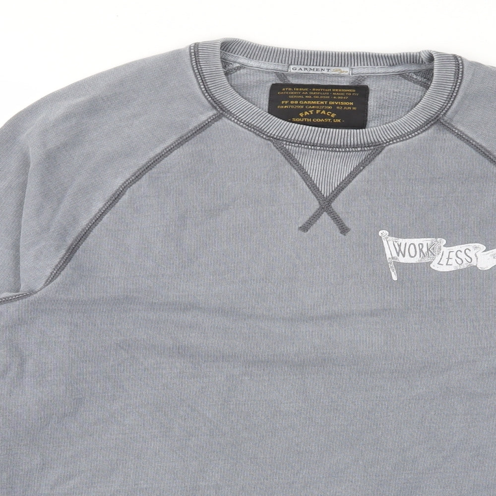 Fat Face Mens Grey Cotton Pullover Sweatshirt Size S - Work Less, Logo, Embroided