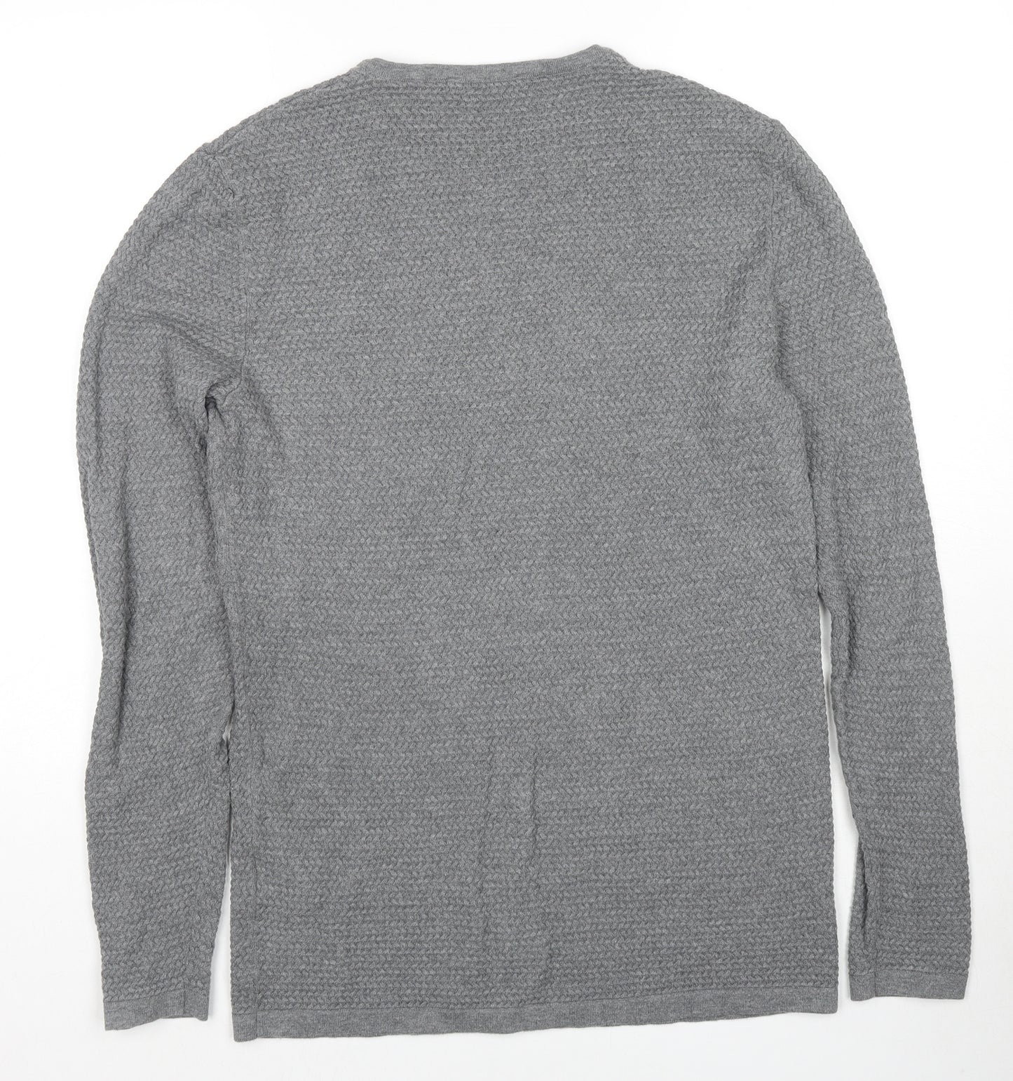 JACK & JONES Mens Grey Round Neck Cotton Pullover Jumper Size M Long Sleeve