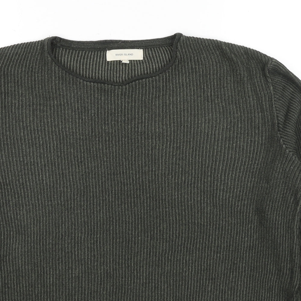 River Island Mens Green Round Neck Acrylic Pullover Jumper Size M Long Sleeve