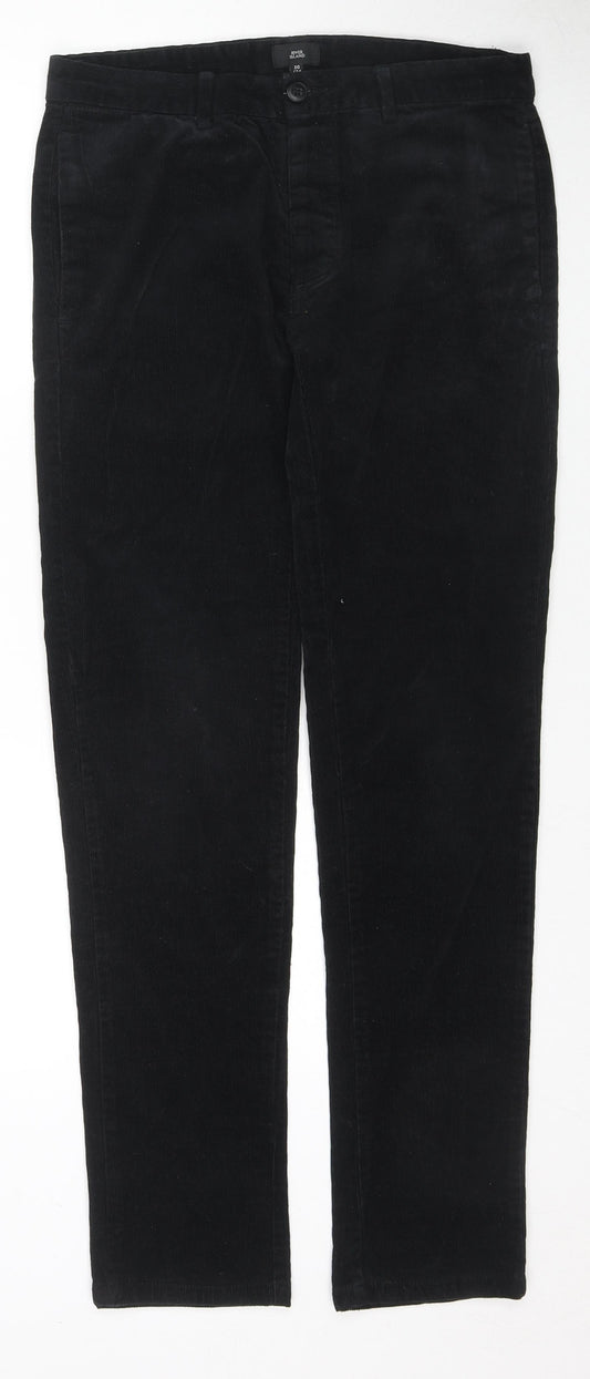 River Island Mens Black Cotton Trousers Size 30 in L34 in Regular Zip