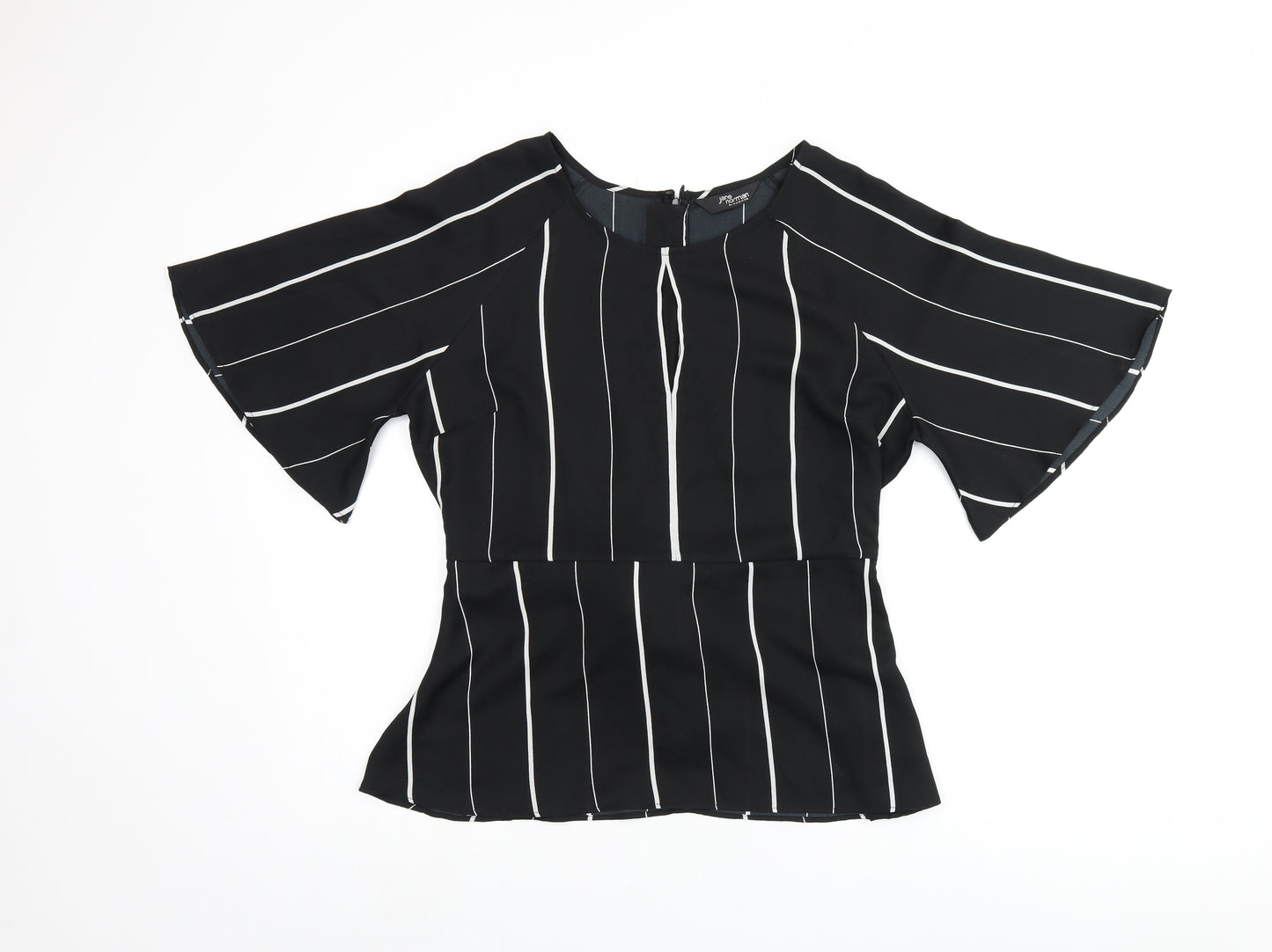Jane Norman Womens Black Striped Polyester Basic Blouse Size 16 Boat Neck