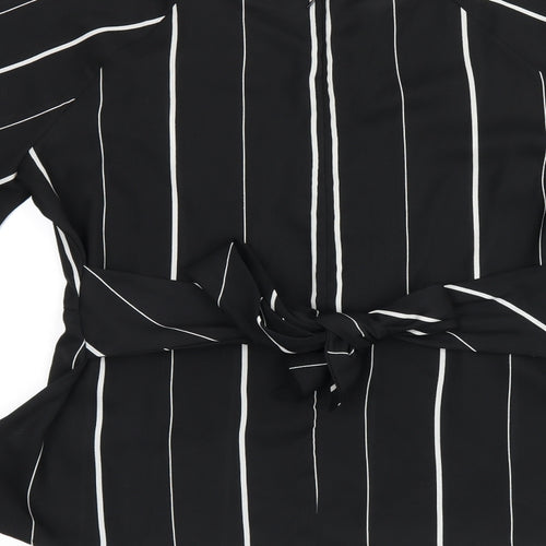 Jane Norman Womens Black Striped Polyester Basic Blouse Size 16 Boat Neck