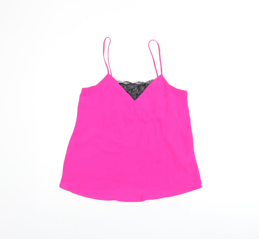 Topshop Womens Pink Polyester Camisole Tank Size 6 V-Neck - Lace Detail