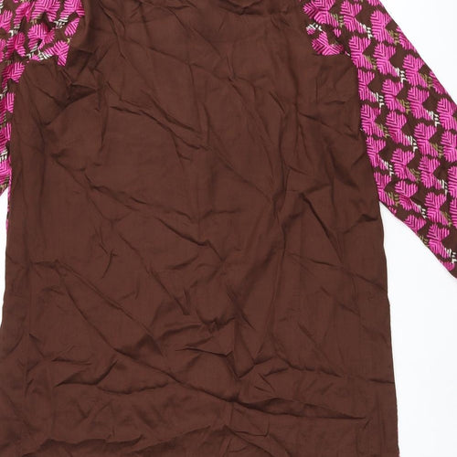 Khaadi Womens Brown Geometric Viscose Tunic Blouse Size 12 Boat Neck