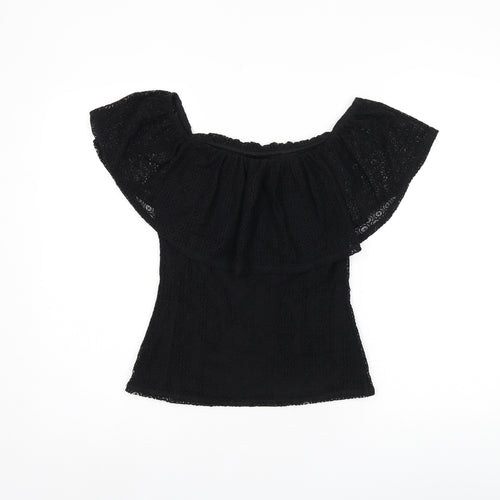Jane Norman Womens Black Nylon Basic Blouse Size 10 Off the Shoulder