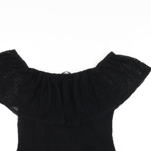 Jane Norman Womens Black Nylon Basic Blouse Size 10 Off the Shoulder