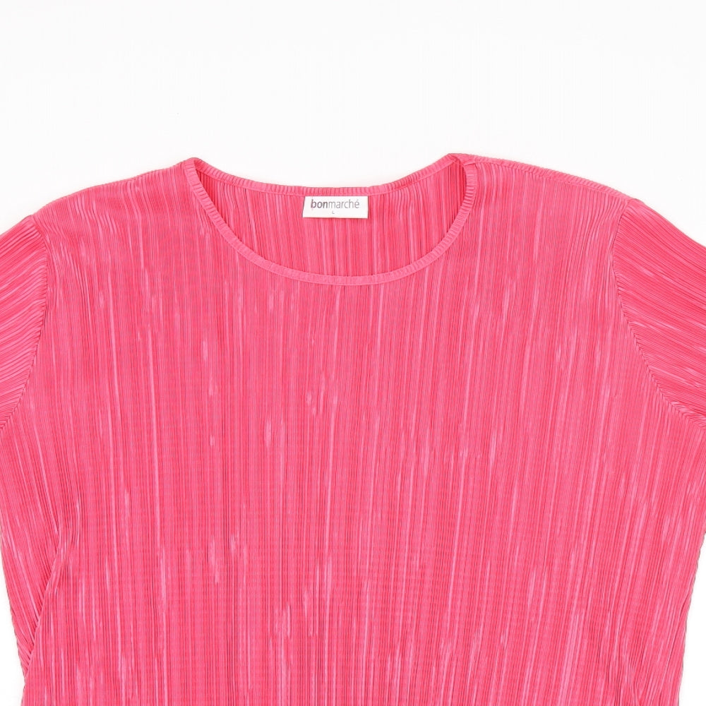 Bonmarché Womens Pink Polyester Basic T-Shirt Size L Round Neck
