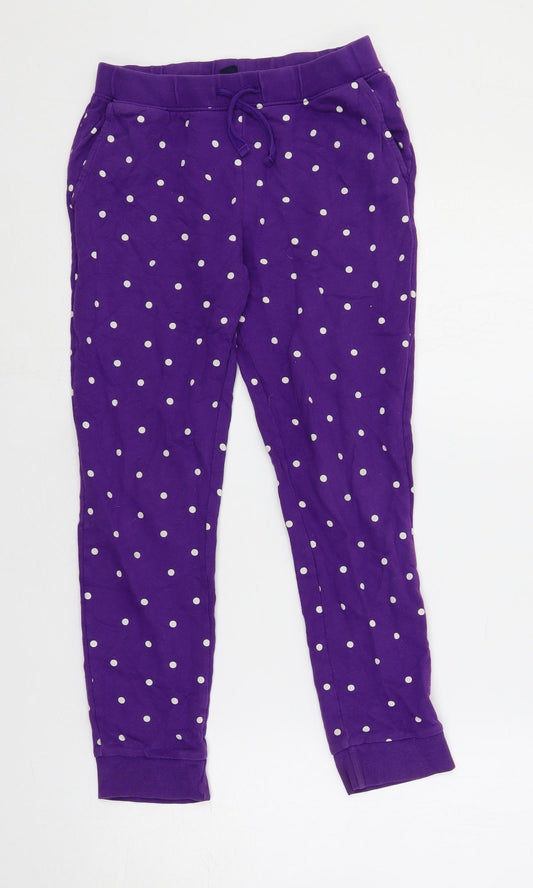 Lands' End Girls Purple Polka Dot Cotton Jogger Trousers Size 10-11 Years Regular Drawstring - Elastic Waist