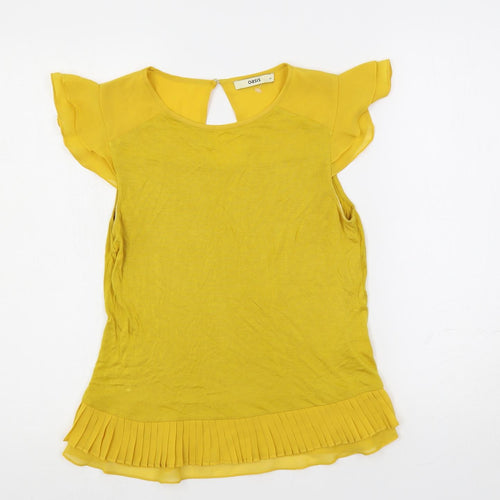 Oasis Womens Yellow Viscose Basic Blouse Size M Boat Neck - Ruffle