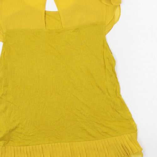 Oasis Womens Yellow Viscose Basic Blouse Size M Boat Neck - Ruffle