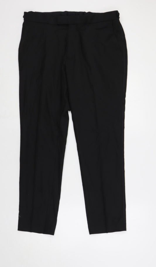 Marks and Spencer Mens Black Polyester Dress Pants Trousers Size 34 in L29 in Regular Zip