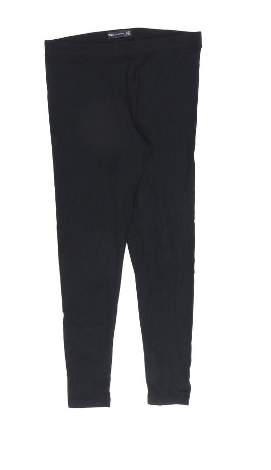 Marks and Spencer Womens Black Cotton Capri Leggings Size 10 L26 in