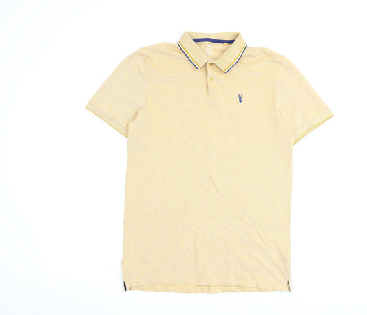 NEXT Mens Yellow Herringbone 100% Cotton Polo Size M Collared Button