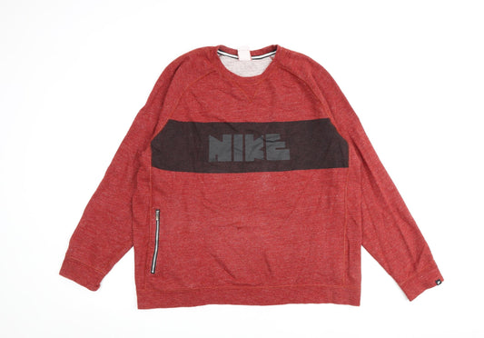 Nike Mens Red Cotton Pullover Sweatshirt Size XL