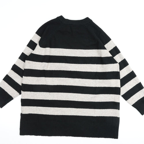 New Look Womens Black Round Neck Striped Acrylic Pullover Jumper Size L